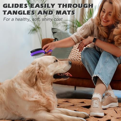 2PCS Pet Grooming Tools - Double-Sided Brush for Shedding and Bathing, Suitable for Short/Long Haired Dogs Cats and Horses, Deshedding Dog Brush, Mane & Tail Combs for Horses - Pet Supplies (Purple) - Image 4