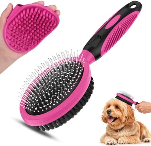 2PCS Pet Grooming Tools - Double-Sided Brush for Shedding and Bathing, Suitable for Short/Long Haired Dogs Cats and Horses, Deshedding Dog Brush, Mane & Tail Combs for Horses - Pet Supplies (Pink) by Unknown