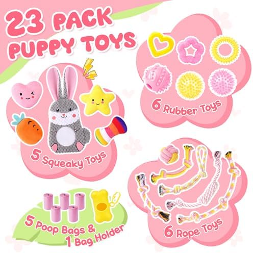 Zeaxuie 23 Pack Pink Puppy Toys for Teething, Small Dog Toys with Cute Puppy Chew Toys, Squeaky Dog Toys, Treat Ball and Interactive Rope Toys - Image 3