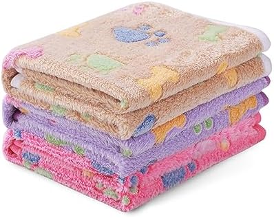 1 Pack 3 Blankets Super Soft Fluffy Cute Bone Pattern Pet Blanket Flannel Throw for Dog Puppy Cat Pink/Brown/Purple Large by luciphia