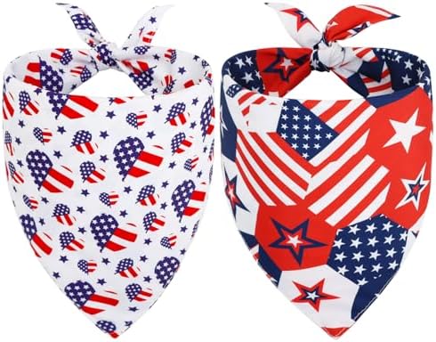 Vivifying 4th of July Dog Bandana, 2 Pack Double-Sided Triangle Patriotic Scarves with American Flag, Star & Stripes Pattern, Polyester Pet Accessories for Independence Day and Memorial Day (Large) by Vivifying