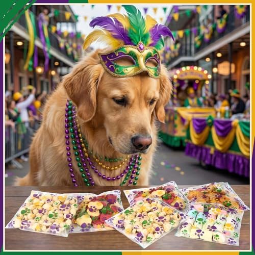 Pasimy 200 Pcs Dog Paw Treat Bags, Clear Self Adhesive Mardi Gras Color - Image 5