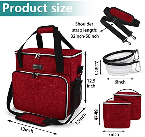 BAGLHER Dog Travel Bag, Pet Travel Bag (ALL Pet Travel Supplies), With 2 Pet Food Containers and 2 Collapsible Silicone Bowls; Essential Kits for Travel Red - Image 3