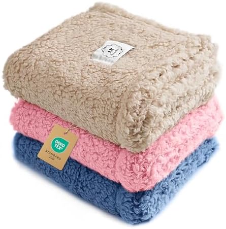 Luciphia 1 Pack 3 Calming Dog Blanket Fluffy Premium Fleece Pet Blankets Soft Sherpa Throw for Dogs Puppy Cat Beige/Pink/HazeBlue Large (41" x31") by luciphia