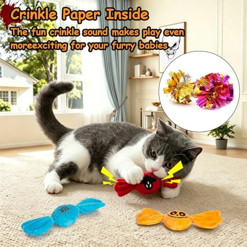 Retro Shaw Halloween Cat Toys for Indoor Cats, Crinkle Catnip Toys 3 Pack - Image 3