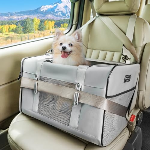 Petsfit Travel Pet Carrier for Large Cats (up to 20 lbs), Soft-Sided Dog Car Travel Carrier with Patented Buckle and Soft Padding, Ideal for Car Road Trips,19X12X12 Inch,Grey by Petsfit