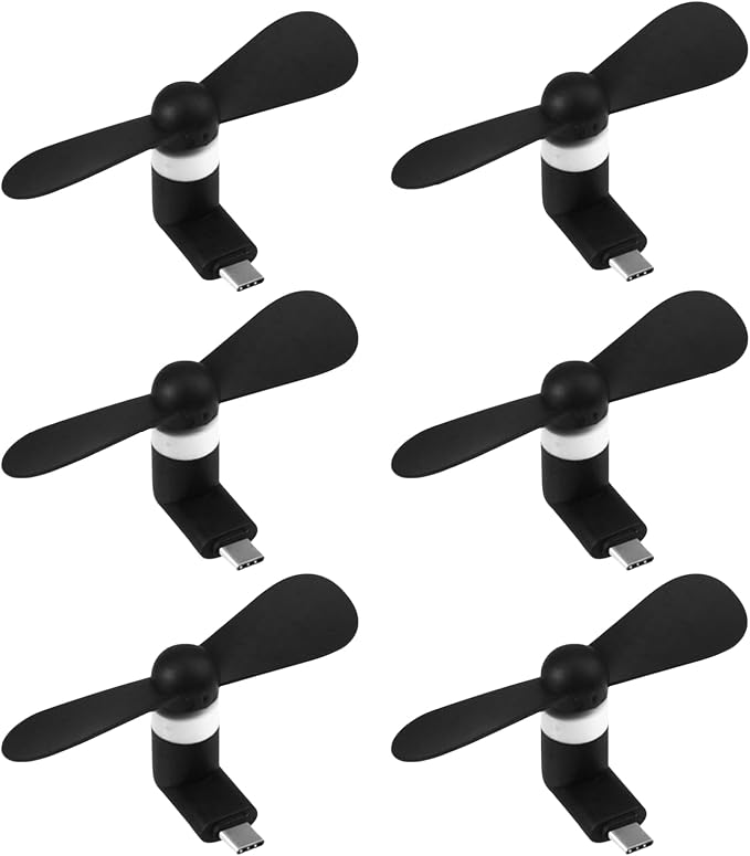 Type USB C Cell Phone Fan for iPhone Series 15, 15 Plus,15 Pro, 15 Pro Max, 16,16 Plus, 16 Pro, 16 Pro Max, for Samsung Galaxy S Series, A1/A2/A3/A5 Series, M1/M3/M5, Note Serie (Black x6) by YUNLOVXEE