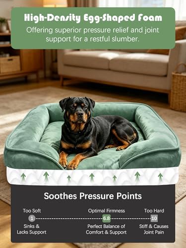 Spotted Play Orthopedic Dog Bed with Sides - Sofa Beds for Extra Large Dogs, Supportive Foam Pet Couch Bed with Washable Removable Cover, Waterproof Lining and Non-Slip Bottom, Green - XL - Image 4