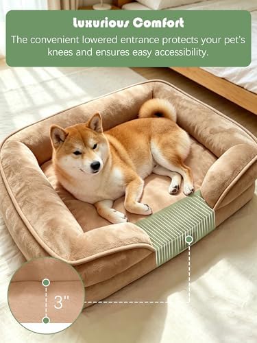 Spotted Play Orthopedic Dog Bed with Sides - Sofa Beds for Medium Dogs, Supportive Foam Pet Couch Bed with Washable Removable Cover, Waterproof Lining and Non-Slip Bottom, Brown - M - Image 3