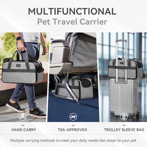 PETSFIT Multipurpose Console Dog Car Seat, Portable Small Dog Car Seat for Dogs, Cat Carrier, Pet Carrier Airline Approved with Safety Tether and Pockets (Light Grey) - Image 3