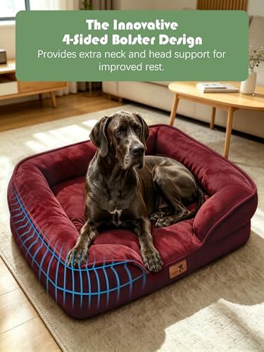 Spotted Play Orthopedic Dog Bed with Sides - Sofa Beds for Extra Large Dogs, Supportive Foam Pet Couch Bed with Washable Removable Cover, Waterproof Lining and Non-Slip Bottom, Burgundy - XXL - Image 5