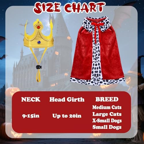 GOYOSWA Cat Halloween Costumes, Pet Cat King Costume King Red Cloak Golden Crown Set Halloween King Prince Costumes for Cats Kitty Small Dogs - Image 3