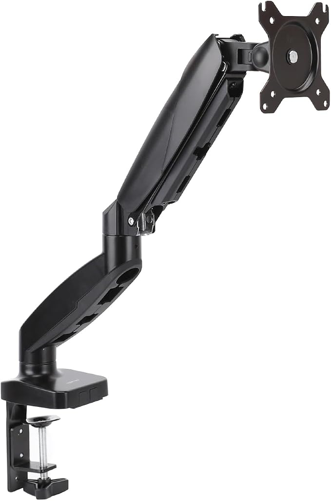 Amazon Basics Gas Spring Single Monitor Arm Desk Mount, Adjustable Tension, Fits 15–27 Inch Monitors, Supports 4.4–15.4 lbs, VESA 75x75/100x100, Black by AmazonBasics