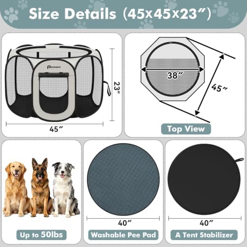 Persure Dog Cat Playpen Tent Crate Cage with Washable Pee Pad (White,Large) - Image 6