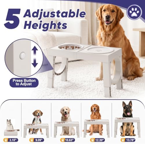 XIAZ Elevated Dog Bowls Large Breed Raised Dogs Bowl Stand Large/Medium Sized Dog Slow Feeder Dogs Bowls Food Water Stands 5 Heights Adjustable 9/11/12/14in Pet Feeder Dish Station - Image 2