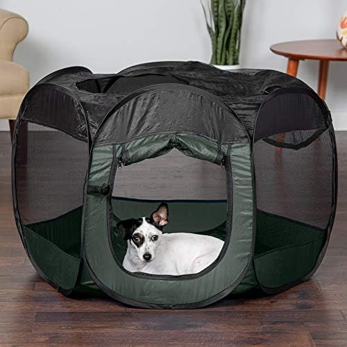 Furhaven Portable Dog Playpen Cat Tent, Pet playground,Kennel foldable indoor outdoor zippered puppy crate - Hunter Green, Medium - Image 3