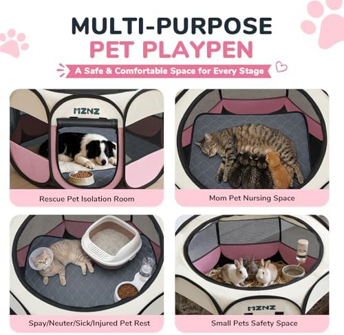 Dog Cat Small Animal Puppy Playpen Crate with Pee Pad, Large, Pink - Image 3