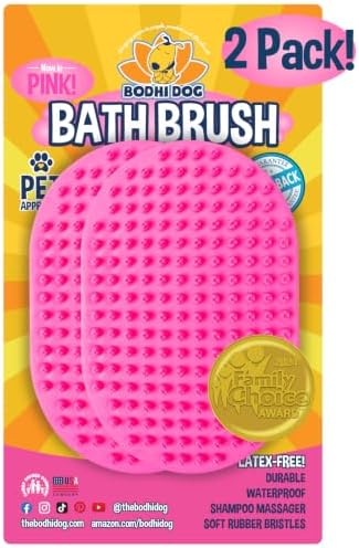 Bodhi Dog Shampoo Brush - Pet Grooming & Bath Supplies for Dogs and Cats - Bath Brush for Long & Short Hair - Premium Scrubber for Shower, Showerhead, Sprayer & Bathing (Two Pack, Pink) by BodhiDog