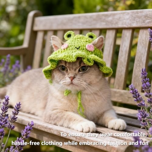 Cute Cat Hat Costume Suitable for 5 to16 lbs - Frog Cat Bonnet Head Circumference 11" or Less Cat Halloween Christmas Costumes Pet Photography Outfits - Image 5