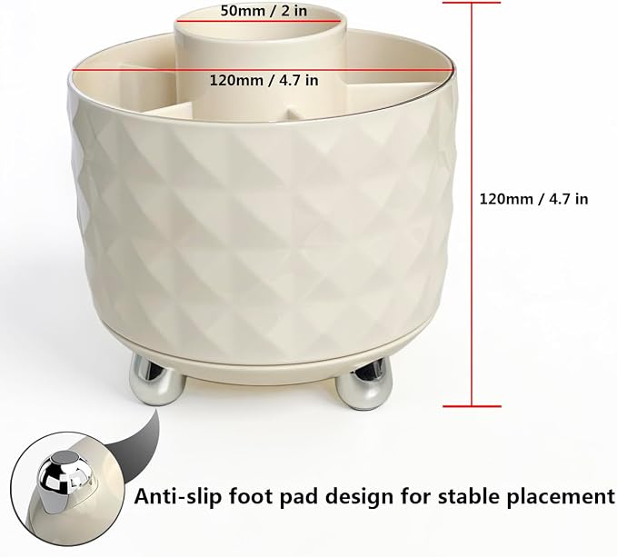 GOTOBA 360° Rotating Pencil Holder for Desk, Makeup Brush Holder with 6 Slots, Desk Organizer for Writing Utensil, Office and School Supplies (Milky White) - Image 4
