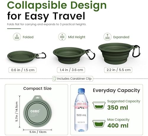 OHMO Collapsible Dog Bowls for Pet Travel, 12oz, 2pcs, Camo&Sage Green - Image 3
