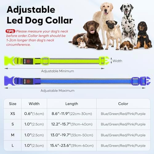 Flashseen LED Dog Collar, Light Up Dog Collar USB Rechargeable (Green, Medium) - Image 5