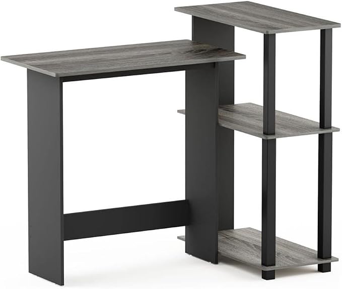 Furinno Abbott Corner Computer Desk with Bookshelf, French Oak Grey/Black by Furinno-FitsYourSpaceFitsYourBudget