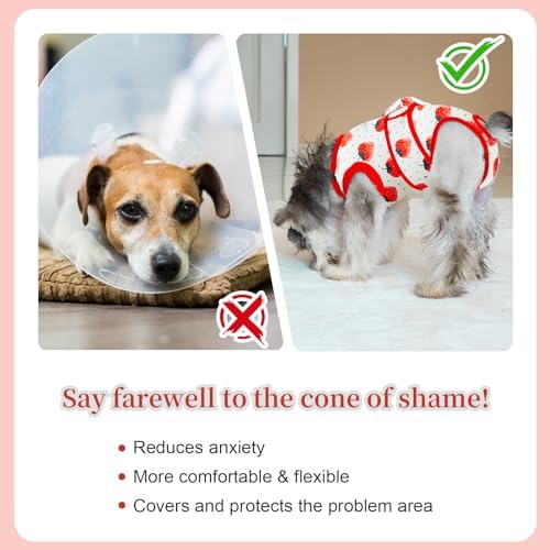 Dog Surgery Recovery Suit,Female Male Dog Onesie for Spay Neuter,Substitute E-Collar & Cone,Anti-Licking Breathable Onesie for Small Medium Large Dogs,Strawberry M - Image 5