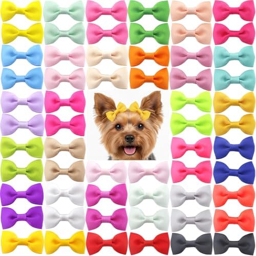 QingHan Dog Hair Bows 2 inches Small Puppy Bowknot Clips for Pet Grooming Accessories Doggy 60Pcs (30 Pairs) by QingHan