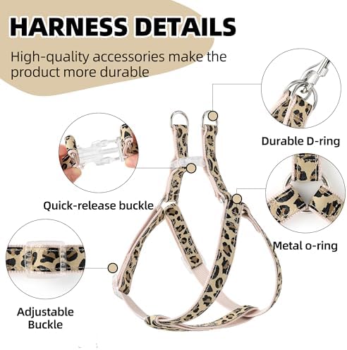 Mile High Life Leopard Dog Harness Collar Leash Set, Adjustable No Pull Dog Halter Harness for Small Breed Dogs, Easy Control for Training Walking (Beige, M Chest 15"-21", Neck 13"-17") - Image 5