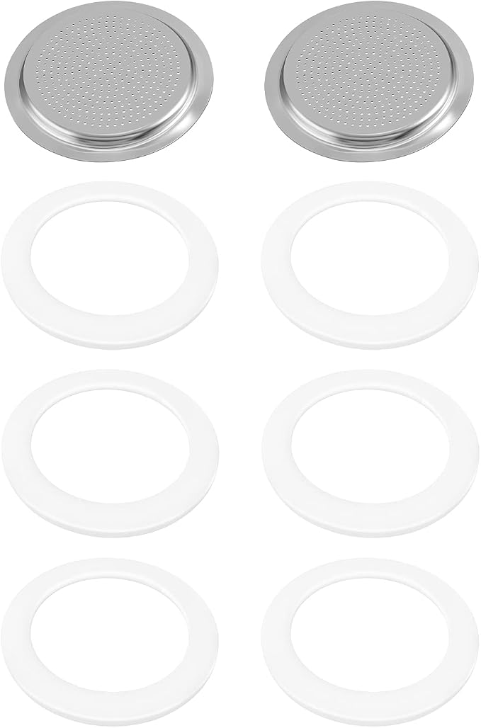 6 Pieces Moka Pot Replacement Cup Gasket with 2 Pcs Stainless Filter Silicone Moka Express Replacement Seals Funnel Kits Compatible Espresso Coffee Maker Parts(6-cup) by CHENGU