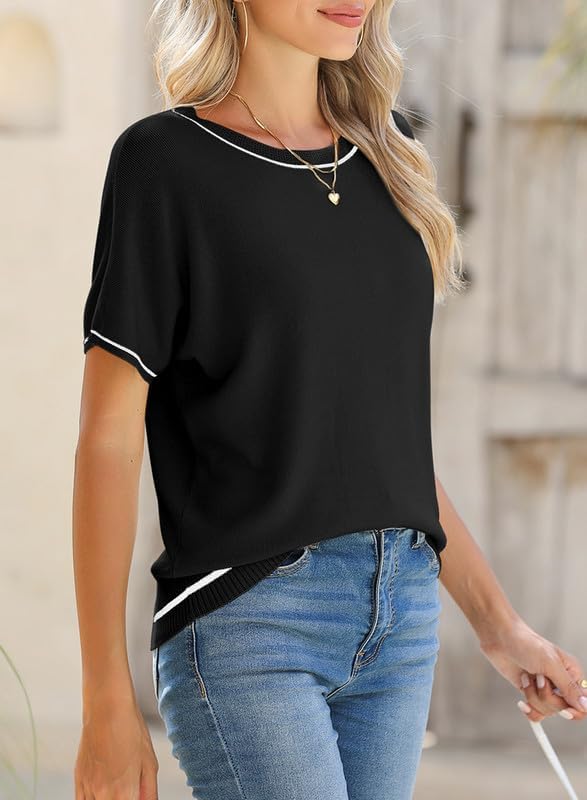 SHEWIN Womens Tops Trendy Short Sleeve Shirts Crewneck Lightweight Knit Sweater Top Business Casual Outfits - Image 3