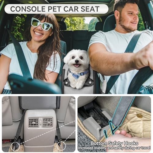 PETSFIT Multipurpose Console Dog Car Seat, Portable Small Dog Car Seat for Dogs, Cat Carrier, Pet Carrier Airline Approved with Safety Tether and Pockets (Light Grey) - Image 2