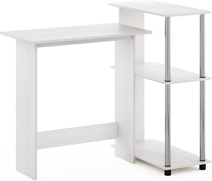 Furinno Abbott Corner Computer Desk with Bookshelf, White Oak/Chrome - Image 5