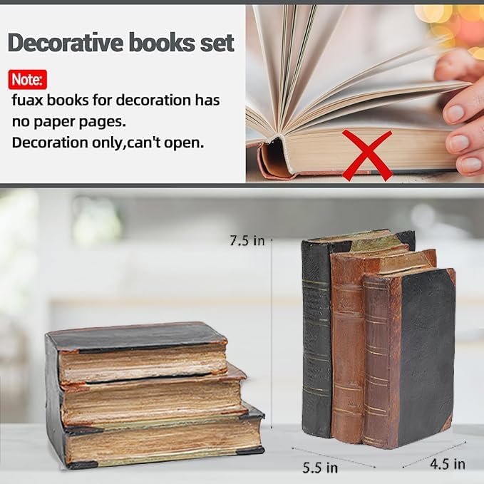 Guichifun Decorative Books Home Decor Clearance - Resin Retro Classical Fake Books Faux Books Decoration Fall Decor Gifts for Men Coffee Table Shelf Decor for Living Room Decor 5.5 * 4.5 * 7.5 Inch - Image 4
