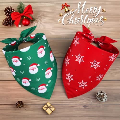 Vivifying Christmas Dog Bandana 2 Pack - Holiday Pet Scarves with Santa & Snowflake Prints, Red and Green Reversible Triangle Dog Bibs for Large & Extra Large Dogs (Size XL) - Image 6