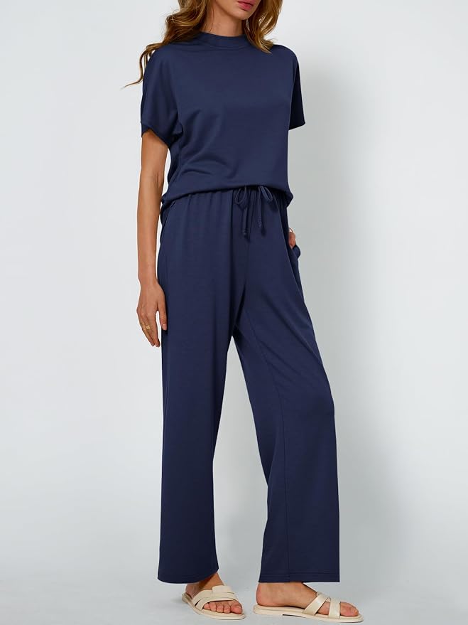 AUTOMET Women's 2 Piece Matching Lounge Sets 2026 Summer Mock Neck Sweatsuits Short Sleeve Loungewear Travel Outfits - Image 3