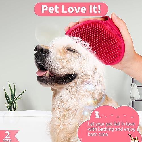 Comotech 6PCS Dog Bath Brush & Dog Toothbrush | Adjustable Handle Shampoo Brush & Scrubber for Short & Long Haired Dogs & Cats | Effectively Solve Odor & Stain Removal Problems (Pink Red Pink) - Image 3