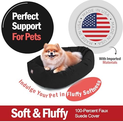 Majestic Pet Suede Shredded Memory Foam Mix Calming Dog Bed Washable - Cozy Soft Round Dog Bed with Spine for Head Support - Fluffy Donut Dog Bed, 24 Inch, Black - Image 2