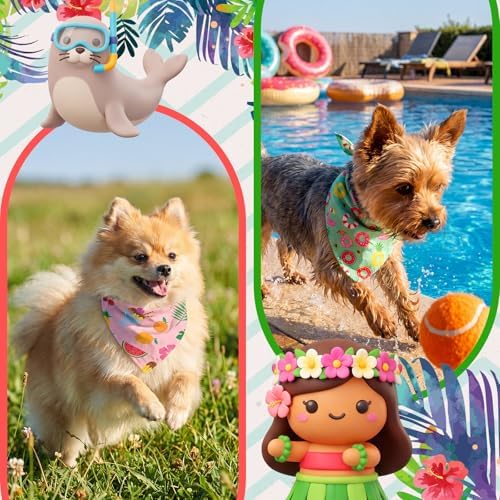 Weewooday 50 Pcs Summer Bandanas Bulk for Dogs Kerchief Bibs Scarves with Beach, Fruit, Hawaii Ice Cream Luau Aloha Rainbow Pool for Small Medium Large Grooming Accessories(19.7 x 13.8 x 13.8 Inch) - Image 4
