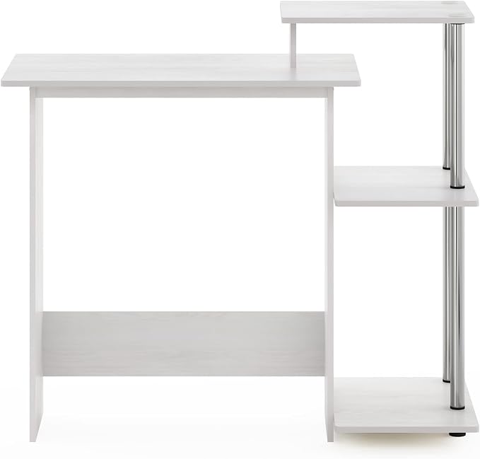 Furinno EFFICIENT Desk, 28.6" Wide Gaming Desk with 3 Open Side Shelves, Laptop Notebook Computer Desk, Office Desk for Home Office, Study Room, Dorm, Bedroom, White Oak/Stainless Steel - Image 6