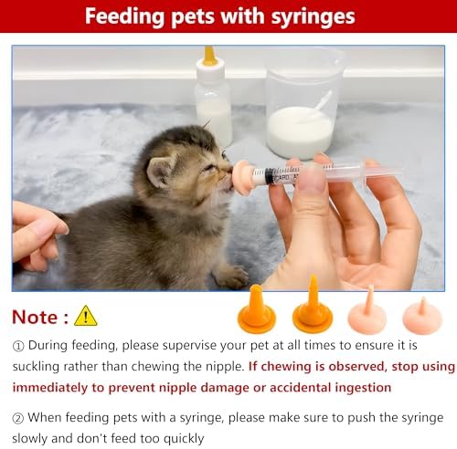 Pet Feeding Bottle and Syringe Set for Puppies and Kittens(2 Bottles,6 Syringes,10 Nipples,1 Storage Measuring Cup) - Image 2
