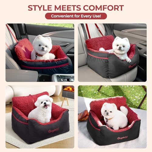 BurgeonNest Dog Car Seat for Small Dogs & Cats Under 25 lbs, Black red - Image 5