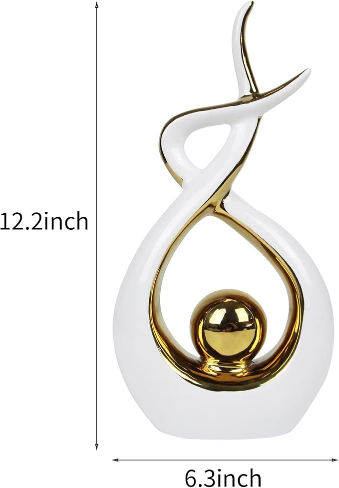 Norrclp Home Decor Modern Abstract Art Ceramic Statue Table Decorations for Dining Room Living Room Office Centerpiece (White and Gold, Large) - Image 7