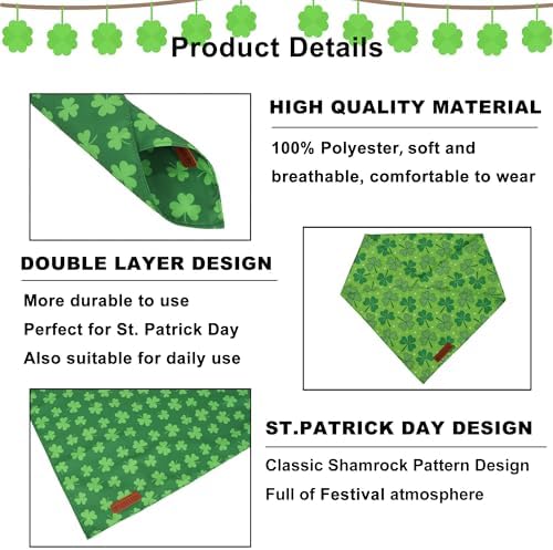 ADOGGYGO St. Patrick's Day Dog Bandana, Green Shamrock Pet Scarf, Adjustable Fit Saint Patrick Bandanas for Large and Extra Large Dogs (X-Large) - Image 5