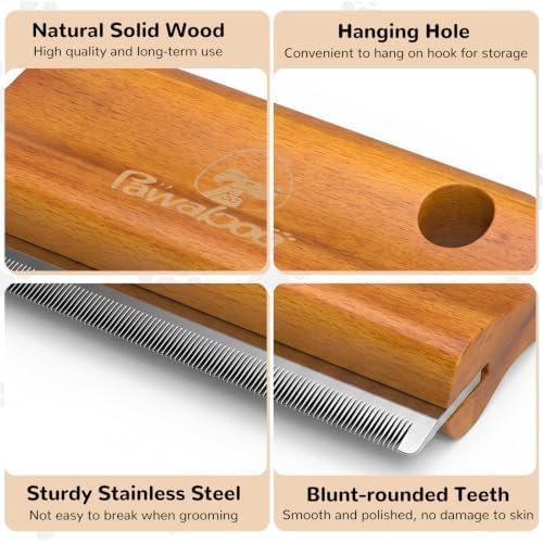 Pawaboo Deshedding Brush for Dogs&Cats, Wood Dog Hair Removal Comb, 5.1inch - Image 4