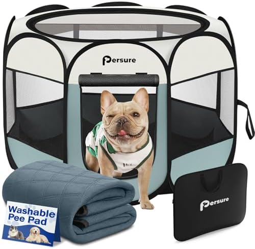 Persure Dog Cat Playpen Tent Crate Cage with Washable Pee Pad(Grey,Large) by PERSURE