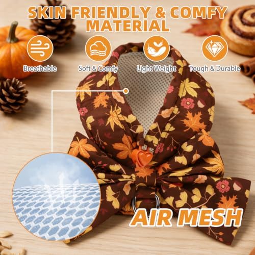 KOOLTAIL Fall Dog Harness and Leash Set for Small Medium Dogs Cats,Thanksgiving Cute Puppy Vest Harnesses with Bowtie, Step in No Pull Soft Mesh Padded Adjustable Harness for Extra-Samll Pet Boy Girl - Image 3