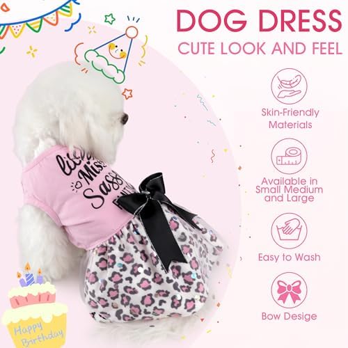 Little Miss Sassy Pants Dog Dress with Leopard Print Bowknot Dog Clothes for Small Medium Large Dogs Girls Boys Cats Outfit Apparel - Image 5
