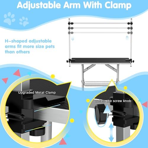 Lyromix 42'' Foldable Dog Grooming Table with Arms/Nooses/Mesh Tray, Black - Image 3